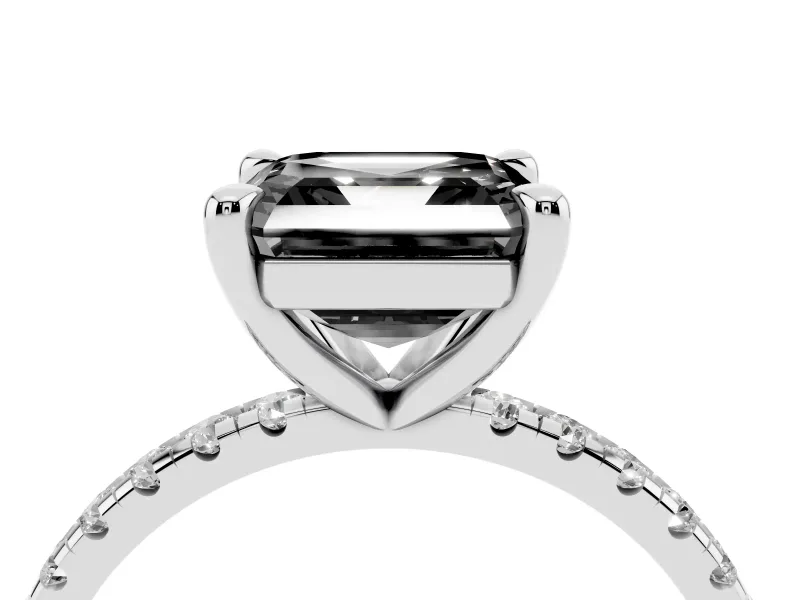 Fancy Black Asscher Cut Diamond Brilliant Solitaire Ring Set in Platinum with Pavé Band and Prong Setting