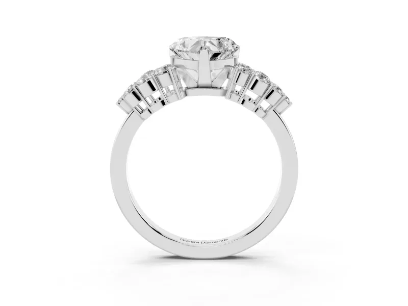 Heart Cut Diamond Cluster Engagement Ring Set in Silver with Pavé Band and Prong Setting