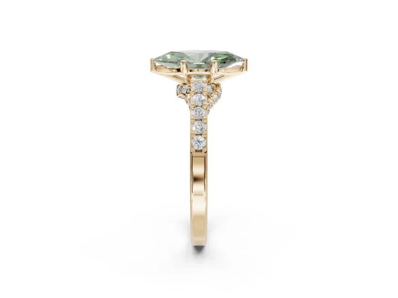 Marquise Pavé Solitaire Engagement Ring Setting for a Fancy Green Lab-Grown Diamond | Crossover Gallery | Yellow Gold