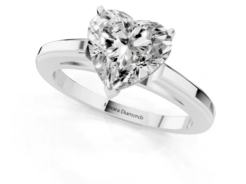 Heart Cut Diamond Solitaire Ring Set in White gold with Prong Setting and Classic Band