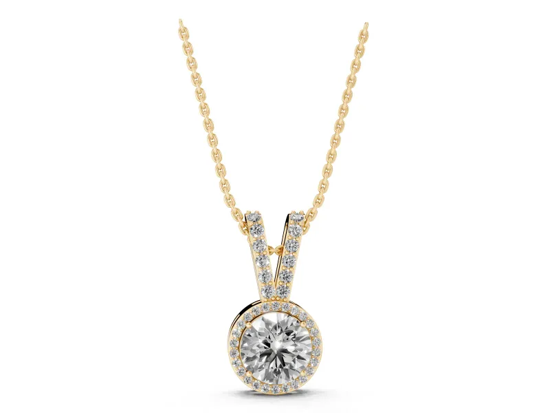 Round Lab-Grown Diamond Halo Pendant Necklace | Yellow Gold