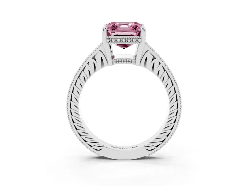 Asscher Cut Engraved Engagement Ring Setting for a Fancy Pink Lab-Grown Diamond | Platinum