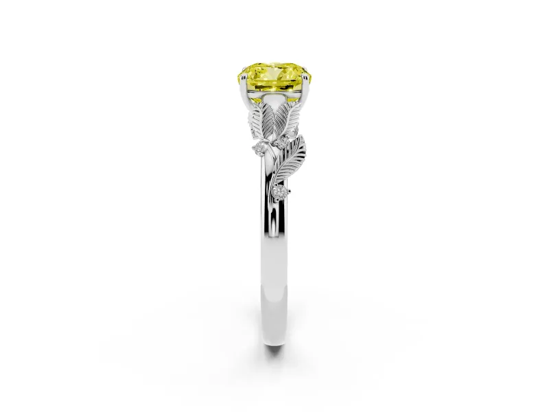 Cushion Cut Leaf Solitaire Engagement Ring Setting for a Fancy Yellow Lab-Grown Diamond | Sterling Silver
