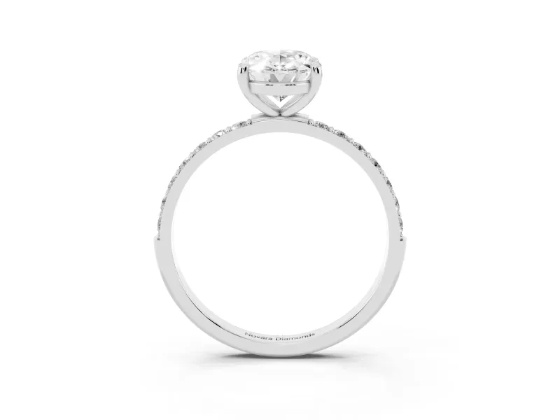 Oval Cut Diamond Solitaire Ring Set in White gold with Round Pavé Band and Prong Setting