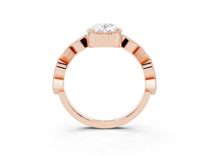 Oval Cut Diamond Milgrain Marquise Twist Band Ring Set in Rose gold with Prong Setting