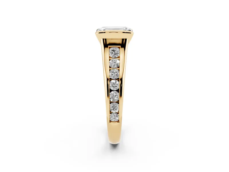 Emerald Cut Half Bezel Solitaire Engagement Ring Setting | Graduated Channel Band | Yellow Gold