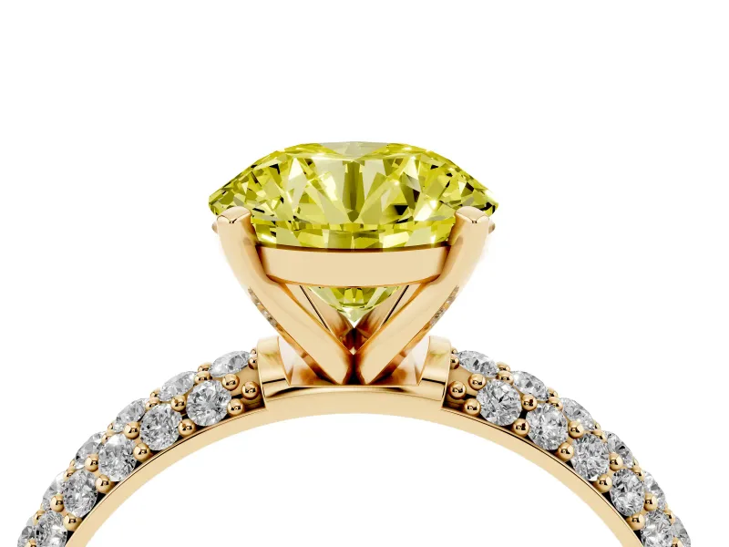 Round Domed Pavé Engagement Ring Setting for a Fancy Yellow Lab-Grown Diamond | Yellow Gold