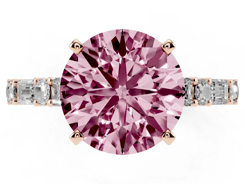 Round Baguette Side Stone Engagement Ring Setting for a Fancy Pink Lab-Grown Diamond | Rose Gold