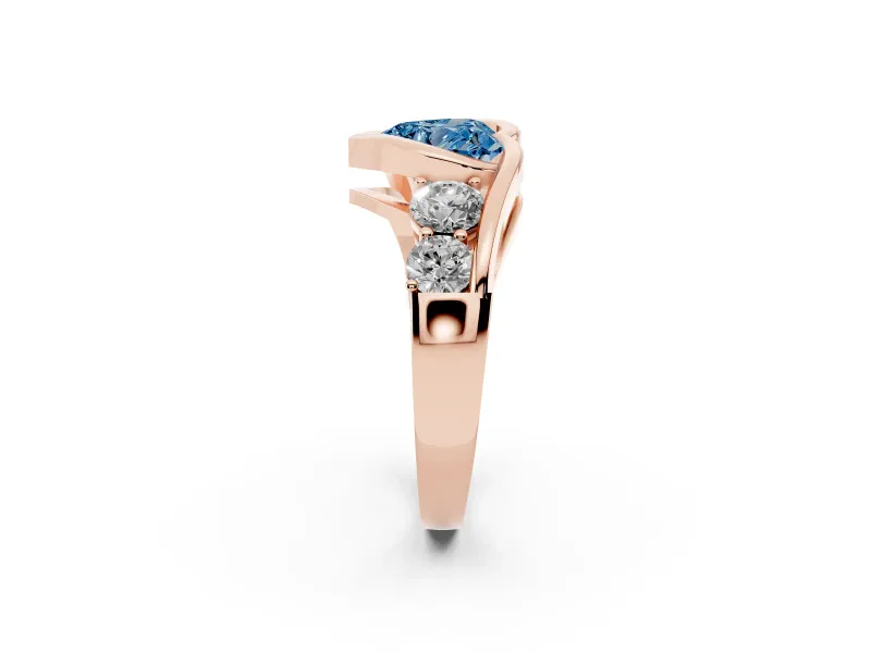 Heart-Shaped Bezel Bypass Engagement Ring Setting for a Fancy Blue Lab-Grown Diamond | Rose Gold