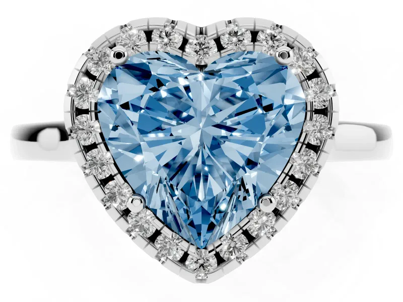 Heart-Shaped Halo Engagement Ring Setting for a Fancy Blue Lab-Grown Diamond | Flat Tapered Band | Sterling Silver