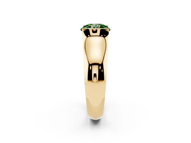 Round Half Bezel Solitaire Engagement Ring Setting for a Fancy Green Lab-Grown Diamond | Wide Band | Yellow Gold