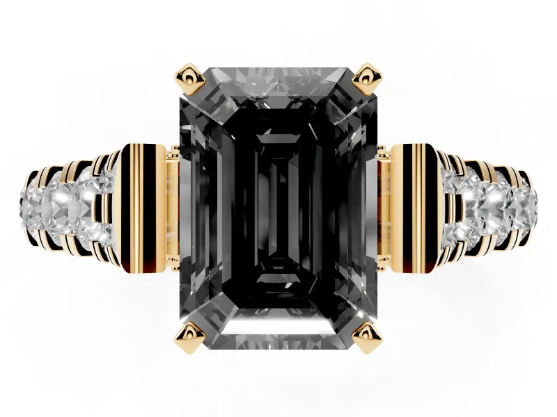 Emerald Cut Graduated Engagement Ring Setting for a Black Center | Yellow Gold