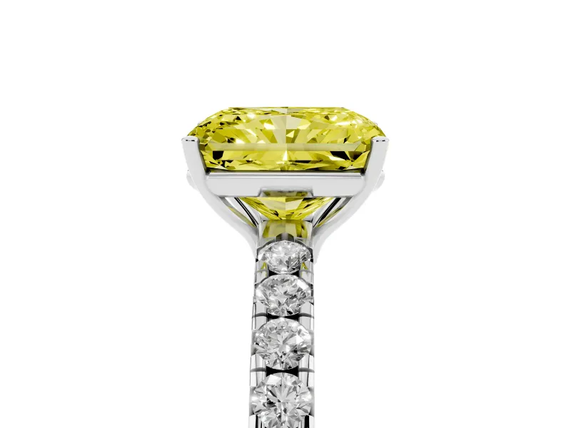 Radiant Cut Pave Solitaire Engagement Ring Setting for a Fancy Yellow Lab-Grown Diamond | Shared Prong Band | White Gold
