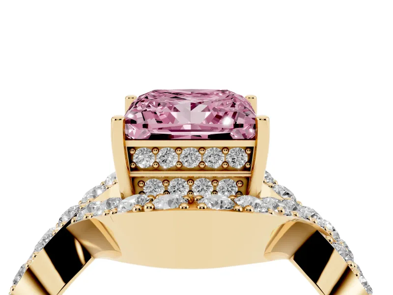 Princess Cut Infinity Twist Engagement Ring Setting for a Fancy Pink Lab-Grown Diamond | Yellow Gold