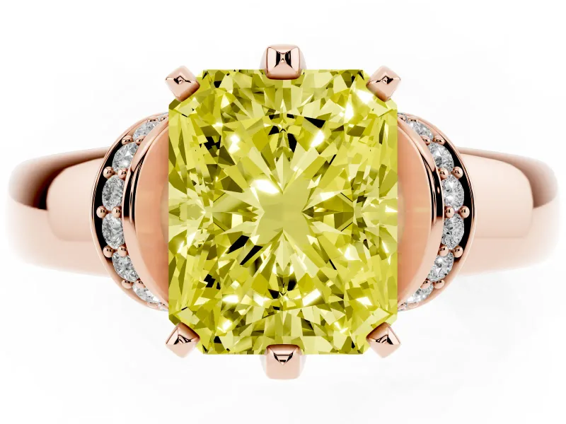 Radiant Cut Pavé Collar Engagement Ring Setting for a Fancy Yellow Lab-Grown Diamond | Rose Gold