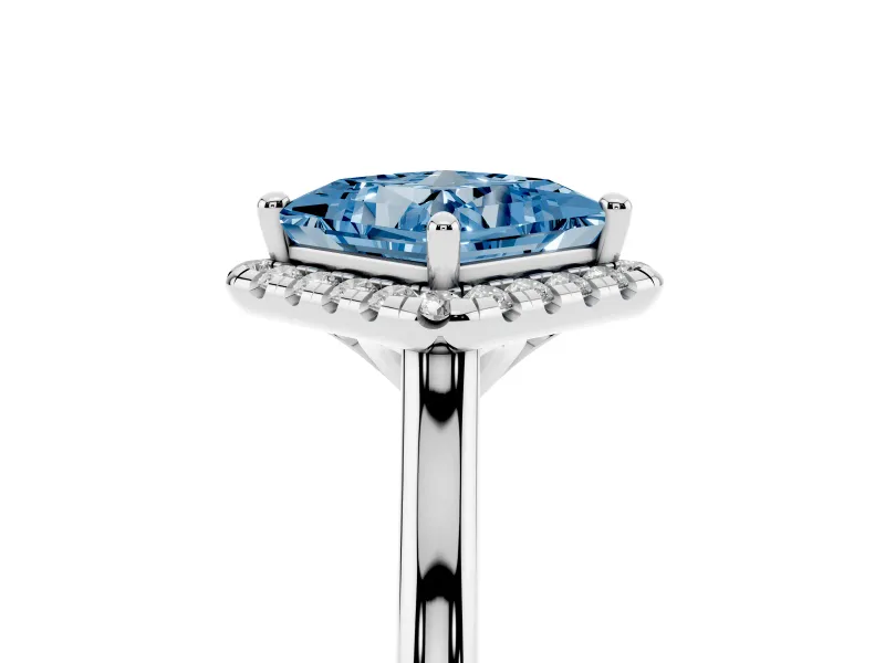 Princess Cut Halo Engagement Ring Setting for a Fancy Blue Lab-Grown Diamond | Plain Polished Band | Platinum