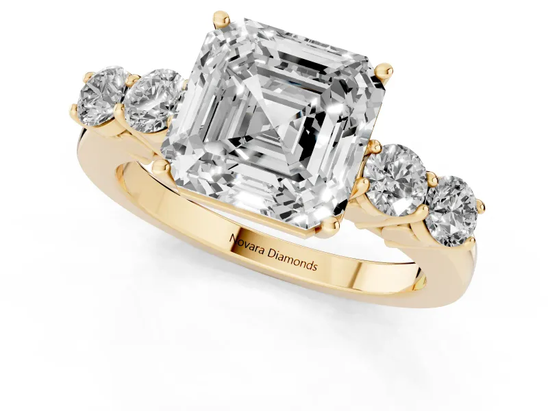 Asscher Cut Close Set Five Stone Engagement Ring Setting | Yellow Gold