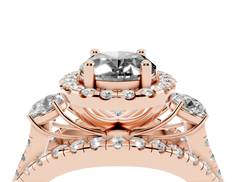 Oval Halo Split Shank Engagement Ring Setting for a Black Center | Round Side Stones | Rose Gold