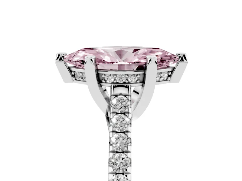 Marquise Hidden Halo Pave Engagement Ring Setting for a Fancy Pink Lab-Grown Diamond | Claw Prongs | Sterling Silver