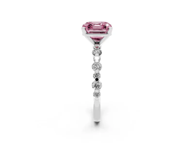 Asscher Cut Pavé Solitaire Engagement Ring Setting for a Fancy Pink Lab-Grown Diamond | Platinum