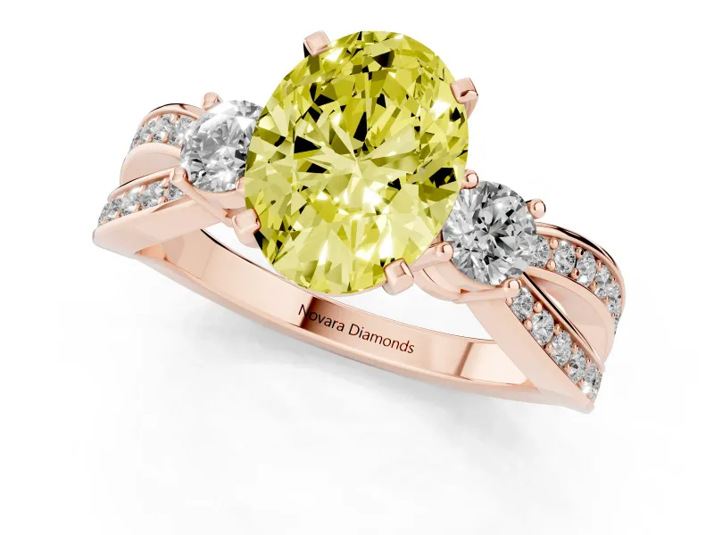 Oval Three-Stone Twist Engagement Ring Setting for a Fancy Yellow Lab-Grown Diamond | Rose Gold