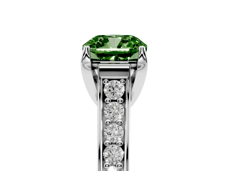 Cushion Cut Graduated Pavé Engagement Ring Setting for a Fancy Green Lab-Grown Diamond | Sterling Silver