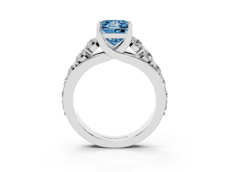 Princess Cut Engagement Ring Setting for a Fancy Blue Lab-Grown Diamond | Sterling Silver - Design NV-24645