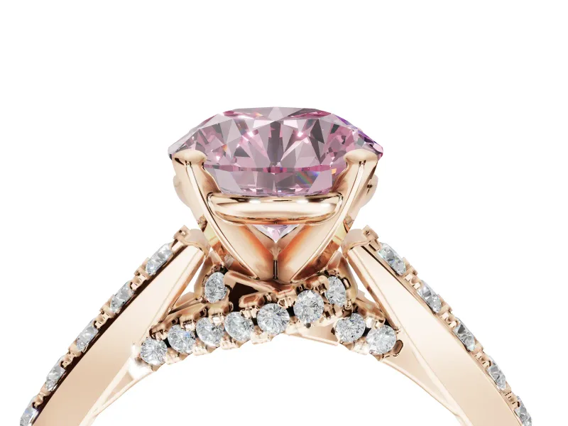 Round Pavé Solitaire Engagement Ring Setting for a Fancy Pink Lab-Grown Diamond | Crossover Gallery | Rose Gold