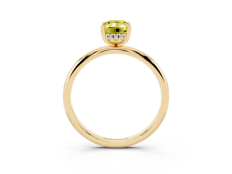 Emerald Cut Hidden Halo Engagement Ring Setting for a Fancy Yellow Lab-Grown Diamond | Plain Band | Yellow Gold