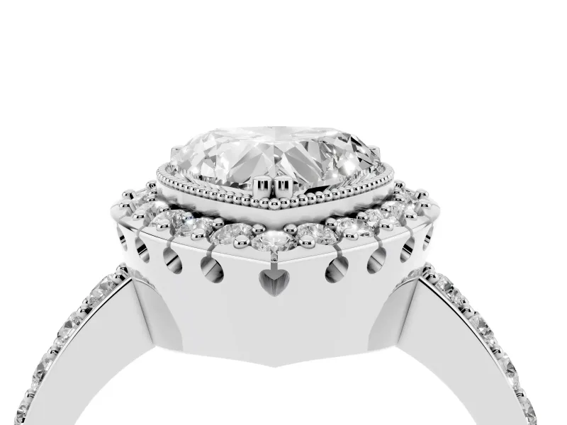 Heart-Shaped Vintage Milgrain Halo Engagement Ring Setting | Pierced Gallery | White Gold