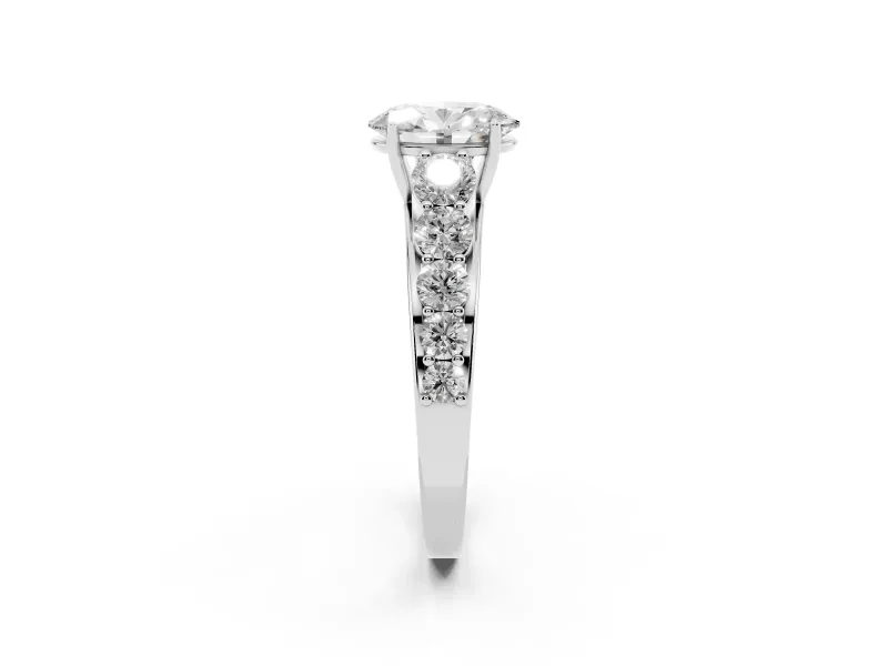 Oval Graduated Side Stone Engagement Ring Setting | Flat Top Band | Sterling Silver