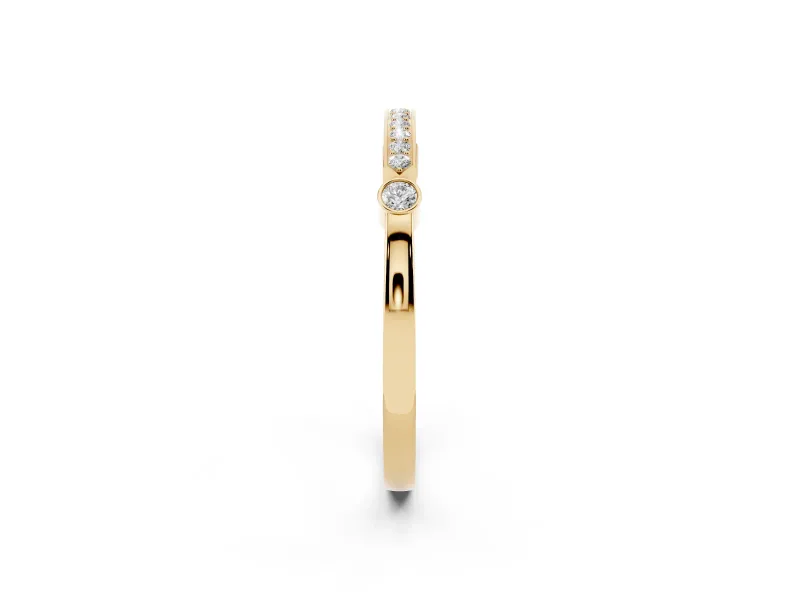 Round Diamond Pavé Bar Station Ring Set in Yellow gold with Channel Setting