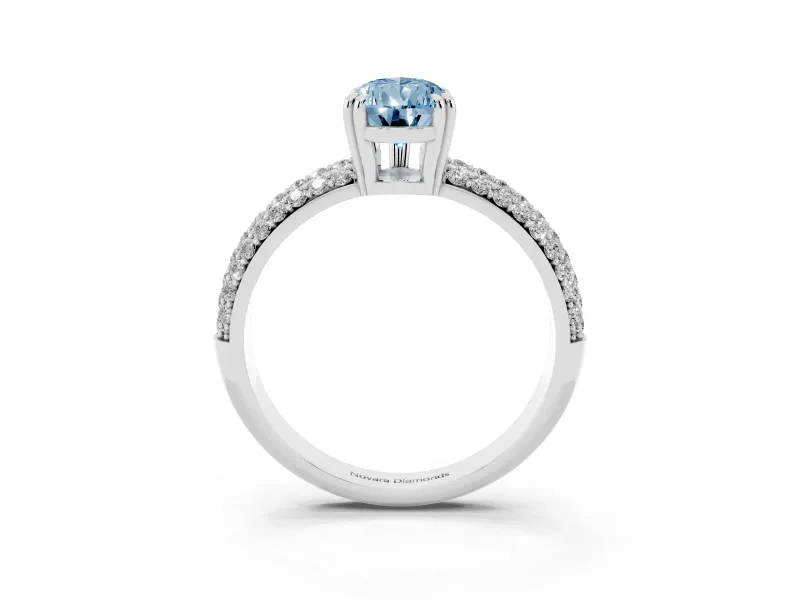 Pear-Shaped Three Row Pave Engagement Ring Setting for a Fancy Blue Lab-Grown Diamond | White Gold