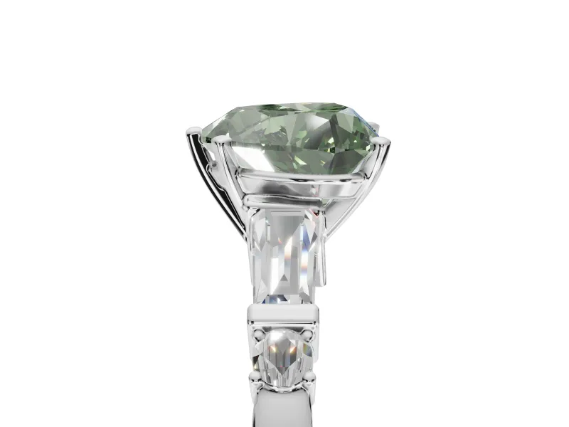 Heart-Shaped Tapered Baguette Engagement Ring Setting for a Fancy Green Lab-Grown Diamond | Platinum