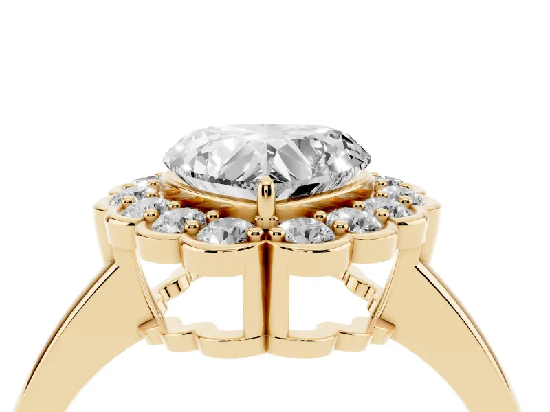 Heart-Shaped Scalloped Cluster Halo Engagement Ring Setting | Plain Band | Yellow Gold