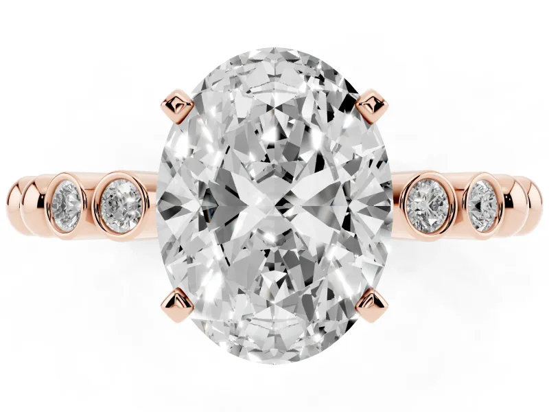 Oval Beaded Solitaire Engagement Ring Setting | Bezel Accents | Rose Gold