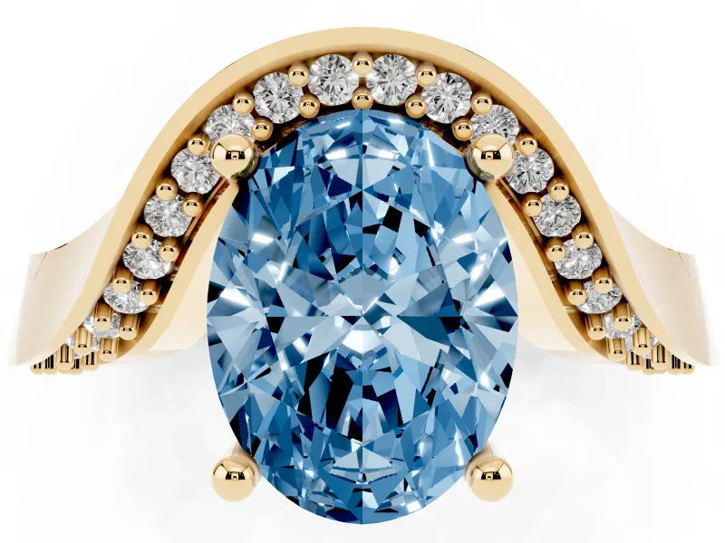 Oval Bypass Engagement Ring Setting for a Fancy Blue Lab-Grown Diamond | Pavé Ribbon | Yellow Gold