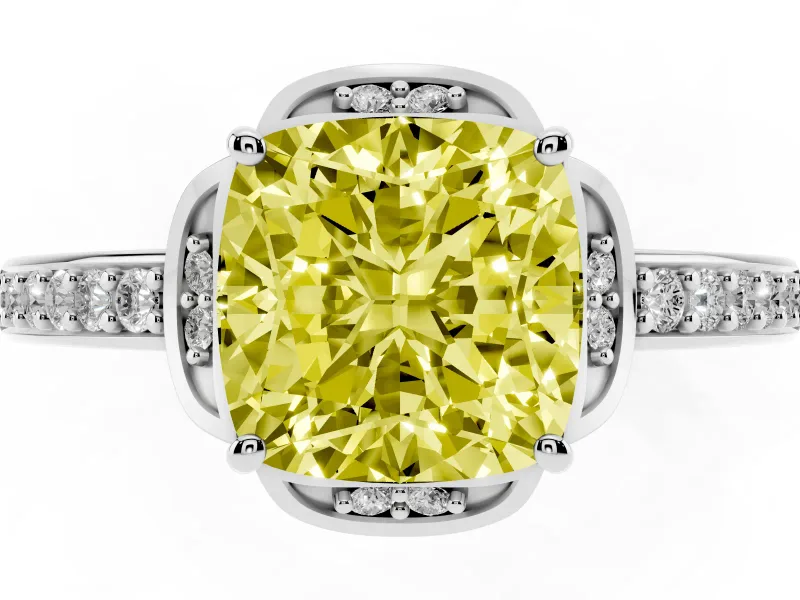 Cushion Cut Floral Pavé Engagement Ring Setting for a Fancy Yellow Lab-Grown Diamond | Platinum