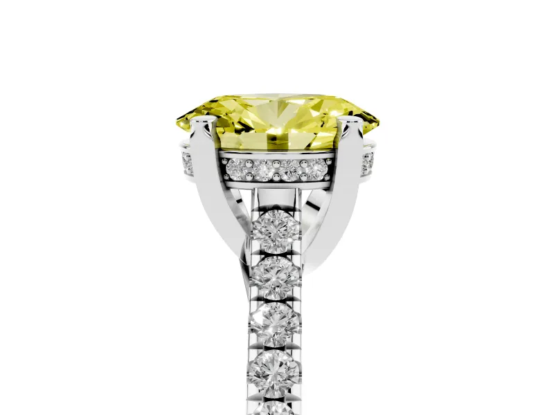Oval Hidden Halo Pave Engagement Ring Setting for a Fancy Yellow Lab-Grown Diamond | Claw Prongs | Platinum