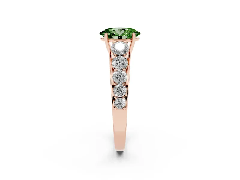 Oval Graduated Side Stone Engagement Ring Setting for a Fancy Green Lab-Grown Diamond | Flat Top Band | Rose Gold