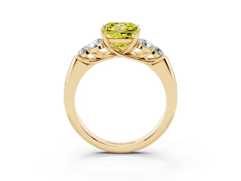 Princess Cut Side Stone Engagement Ring Setting for a Fancy Yellow Lab-Grown Diamond | Yellow Gold