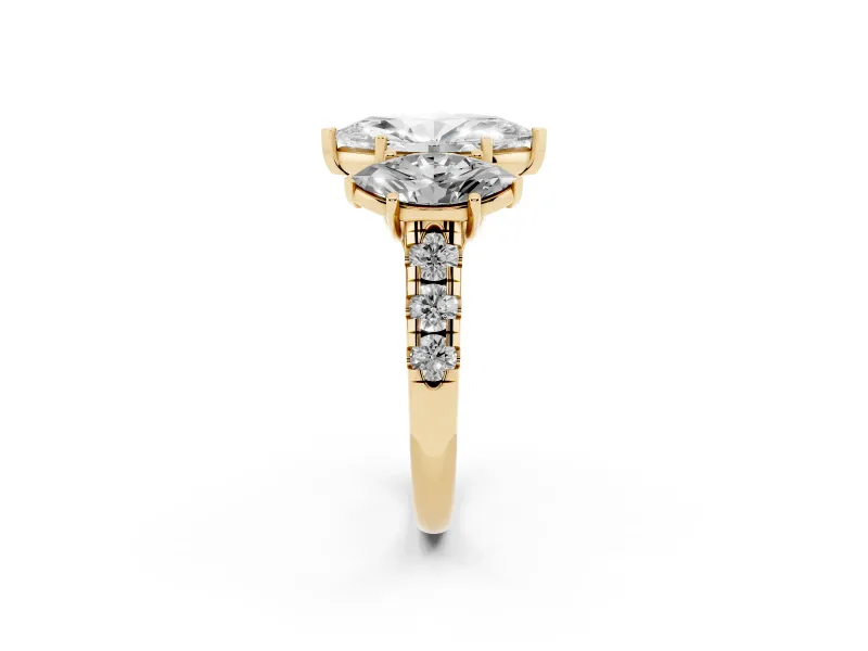 Marquise Three Stone Engagement Ring Setting | Accented Shoulders | Yellow Gold
