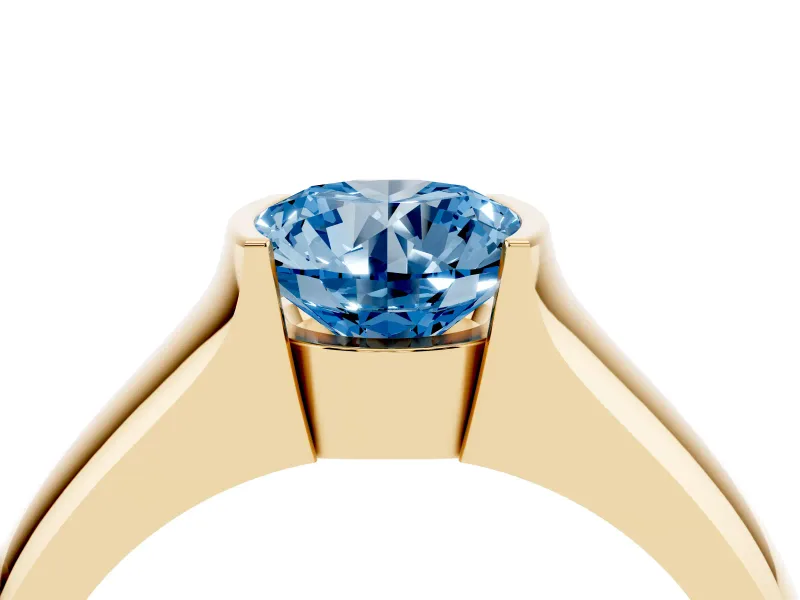 Round Half Bezel Solitaire Engagement Ring Setting for a Fancy Blue Lab-Grown Diamond | Wide Band | Yellow Gold