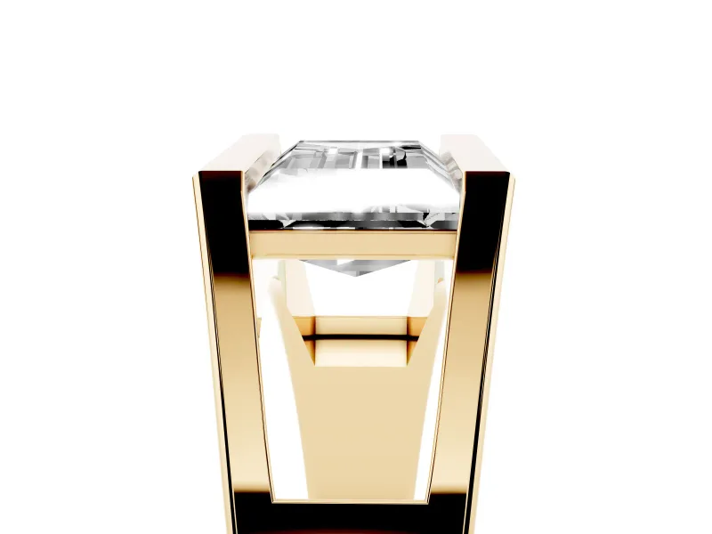 Baguette East-West Geometric Solitaire Engagement Ring Setting | Open Sides | Yellow Gold