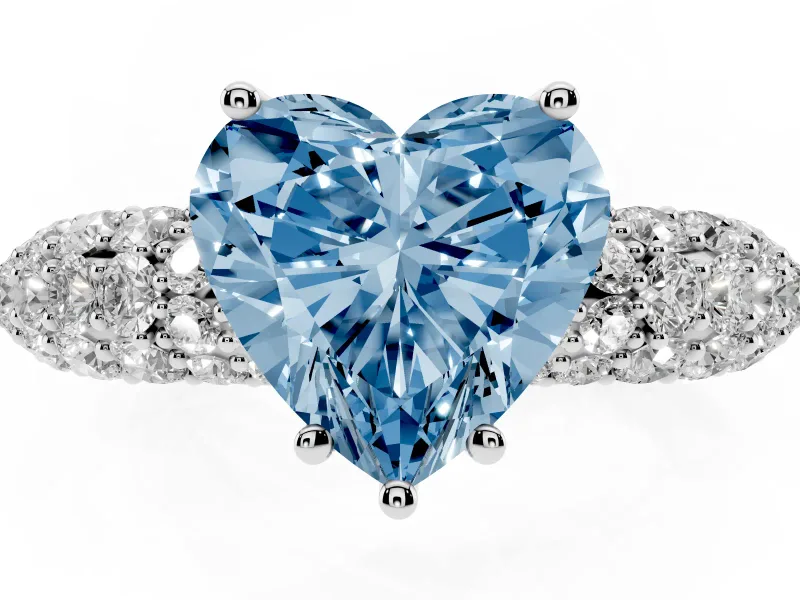 Heart-Shaped Close Set Pave Engagement Ring Setting for a Fancy Blue Lab-Grown Diamond | Multi Row | Sterling Silver