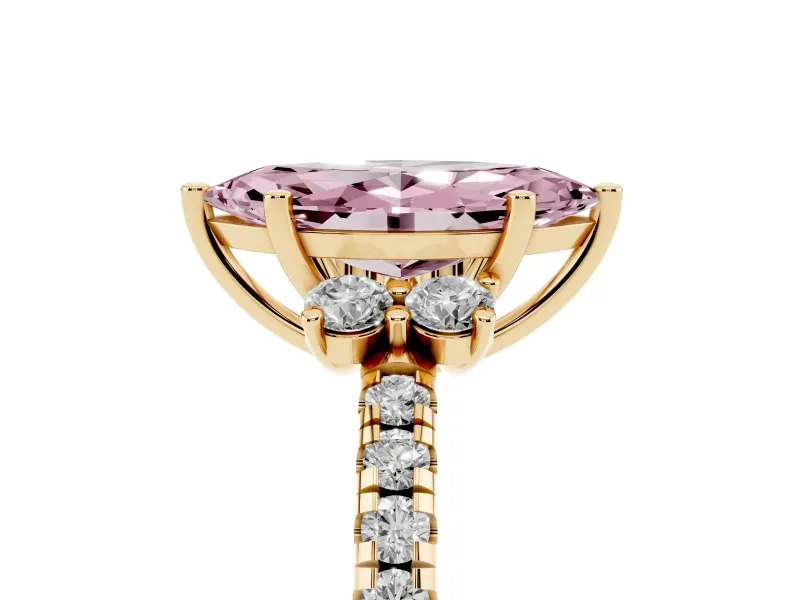 Marquise Side Stone Pave Engagement Ring Setting for a Fancy Pink Lab-Grown Diamond | Paired Round Accents | Yellow Gold