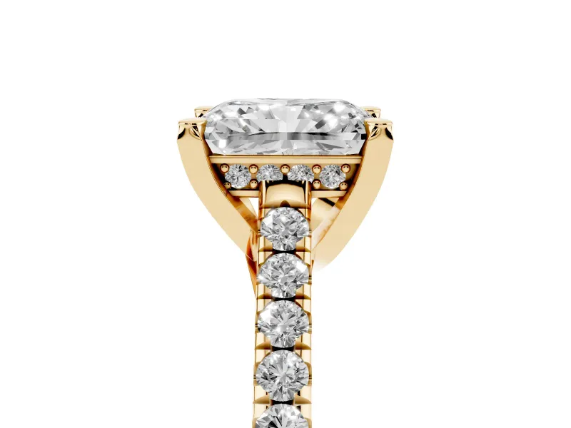 Radiant Cut Hidden Halo Pave Engagement Ring Setting | Claw Prongs | Yellow Gold