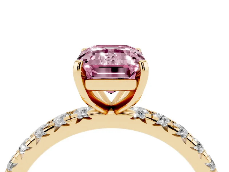 Emerald Cut Pavé Engagement Ring Setting for a Fancy Pink Lab-Grown Diamond | Yellow Gold
