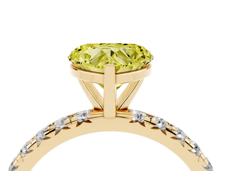 Heart-Shaped Pavé Solitaire Engagement Ring Setting for a Fancy Yellow Lab-Grown Diamond | Yellow Gold