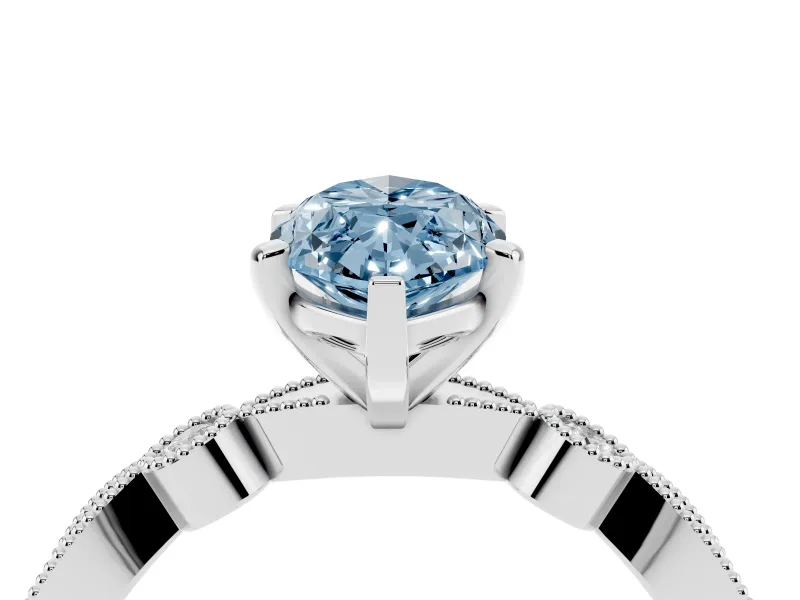 Fancy Blue Marquise Cut Diamond Solitaire Engagement Ring Set in Platinum with Milgrain Bezel Accent Band